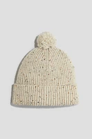 Rib-Knit Pompom Beanie