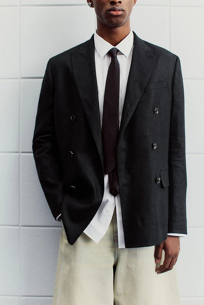 Relaxed-Fit Double-Breasted Linen-Blend Jacket