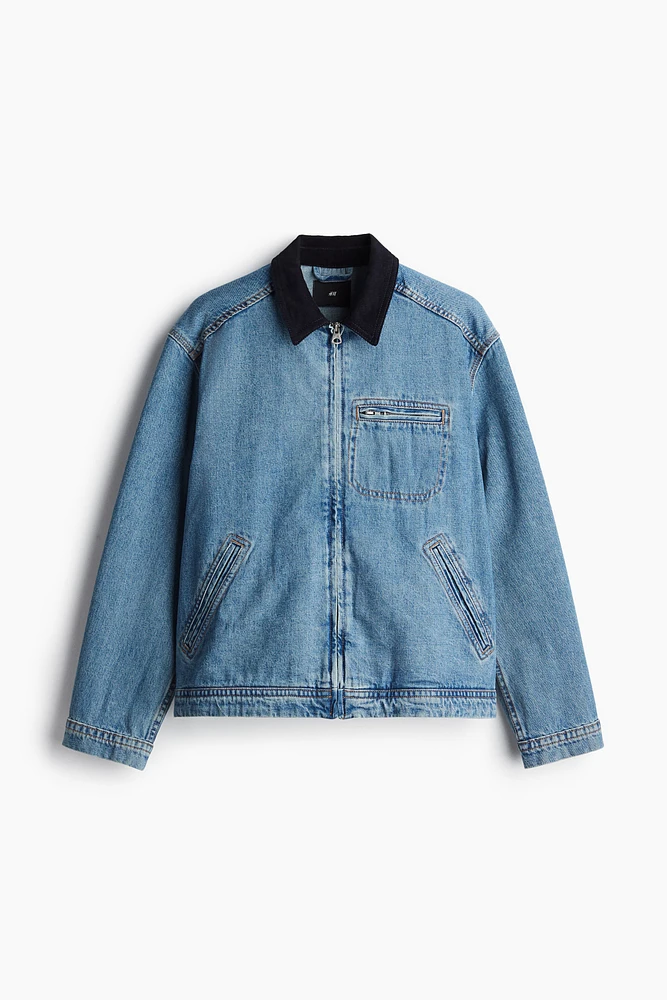 Veste Coupe Classique en denim avec col côtelé