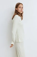 Rib-Knit Half-Zip Top