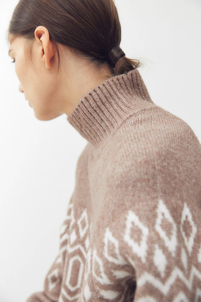 Jacquard-Knit Mock Turtleneck Sweater