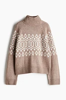 Jacquard-Knit Mock Turtleneck Sweater