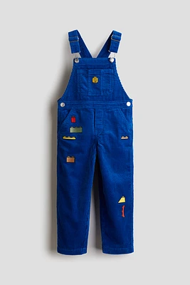 Embroidered-Detail Corduroy Overalls