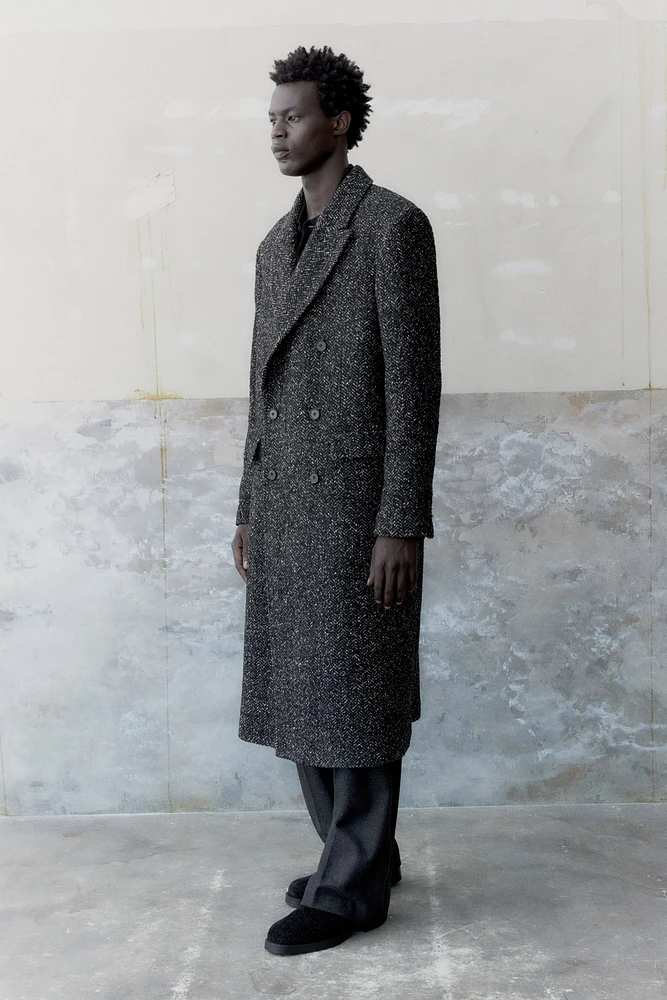 Wool-Blend Double-Breasted Tweed Coat