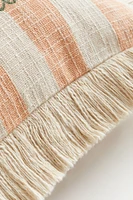 Housse de coussin frangée en lin mélangé