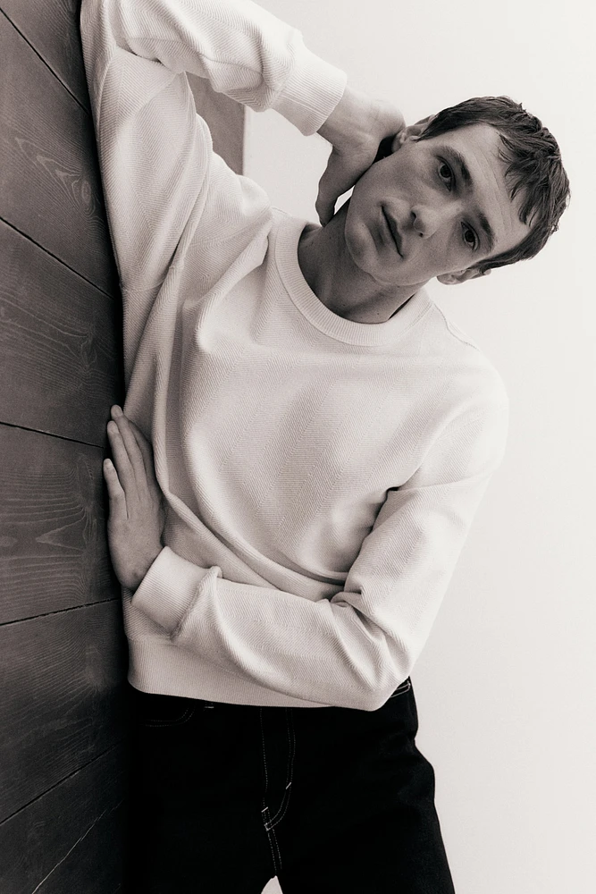 Regular Fit Herringbone-Patterned Sweatshirt