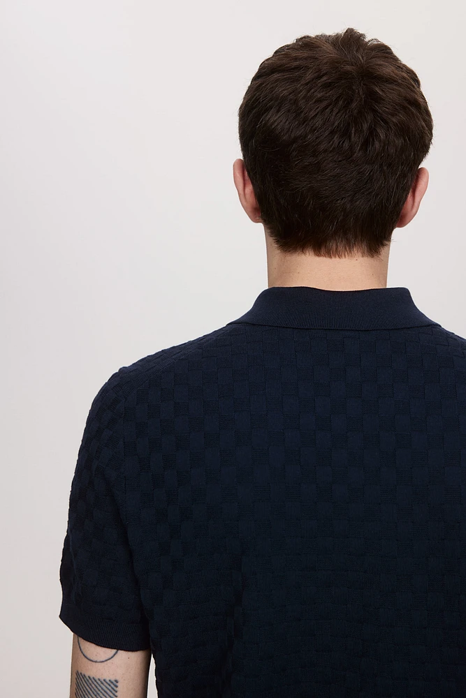 Slim Fit Textured-knit Polo Shirt