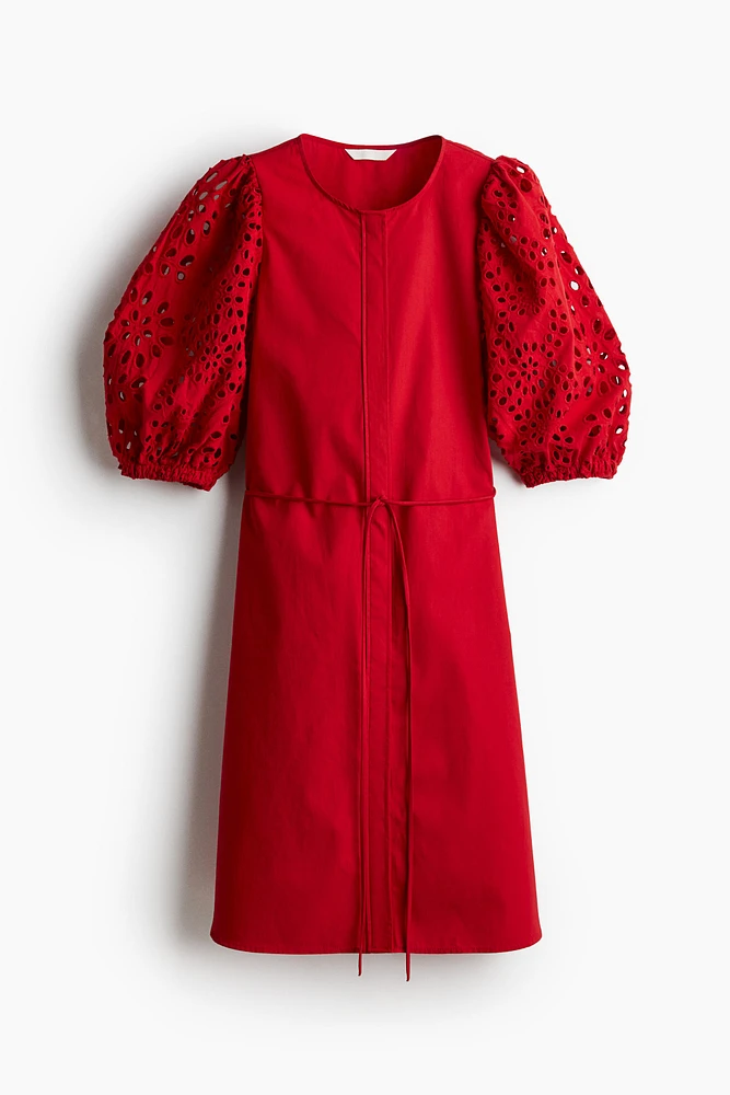 Dress with Eyelet-Embroidered Sleeves