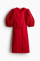 Dress with Eyelet-Embroidered Sleeves