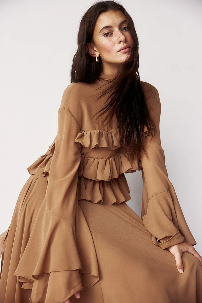 Ruffle-Trimmed Chiffon Dress