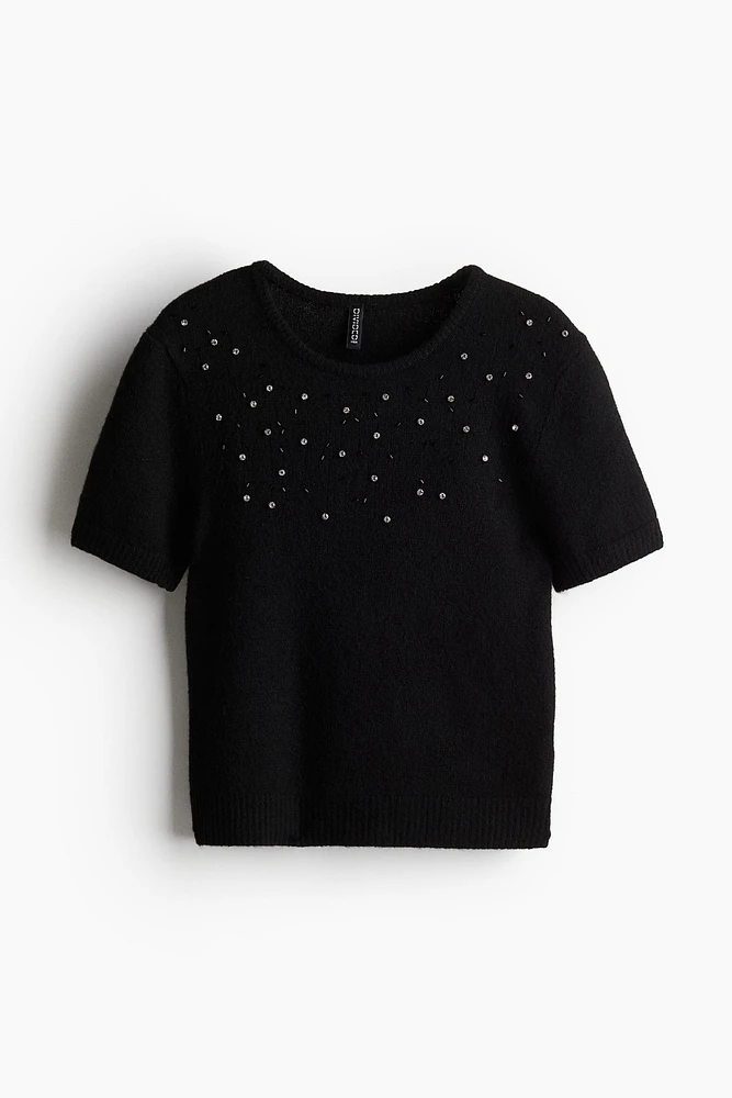 Embellished Fine-Knit Top