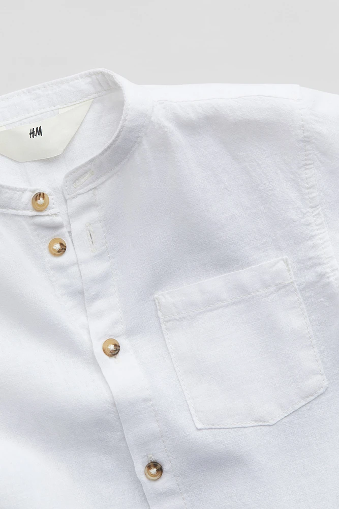 Linen-blend Band Collar Shirt