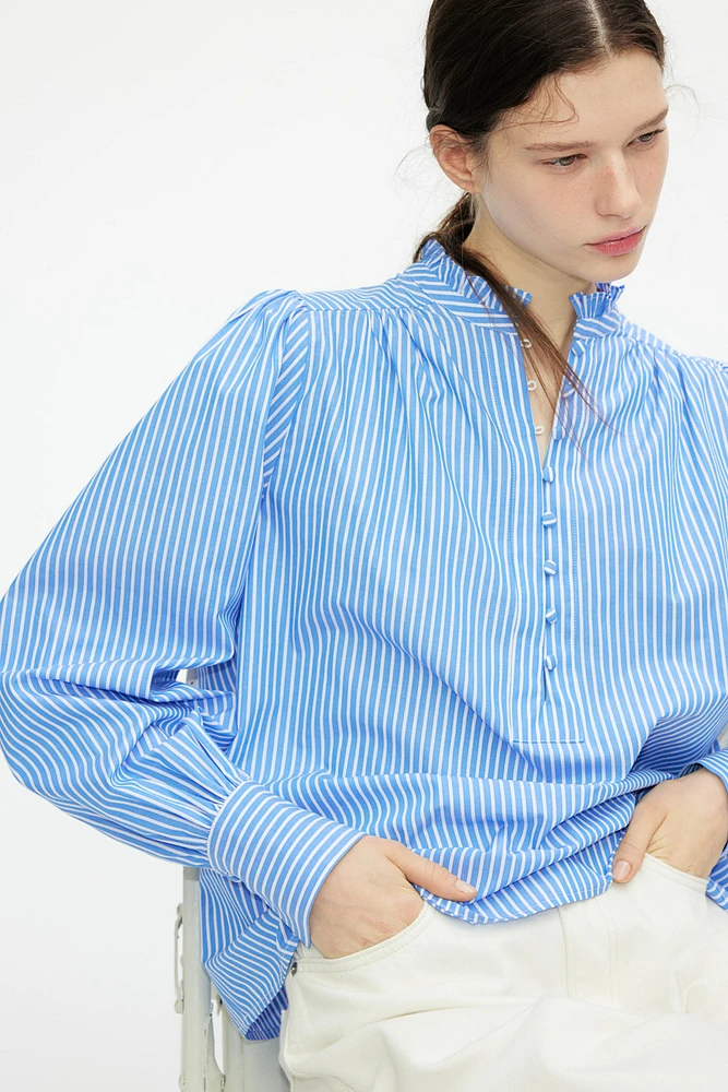 Frilled-collar cotton blouse