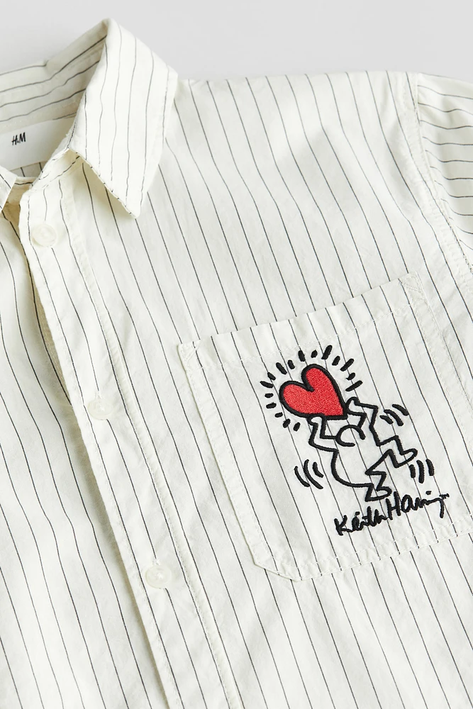 Cotton Poplin Shirt with Embroidered Motif