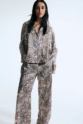 Graphic-Print Silk Pajama Shirt