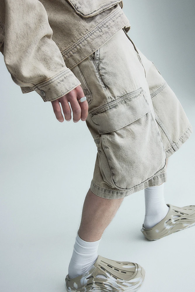 Loose Denim Cargo Shorts