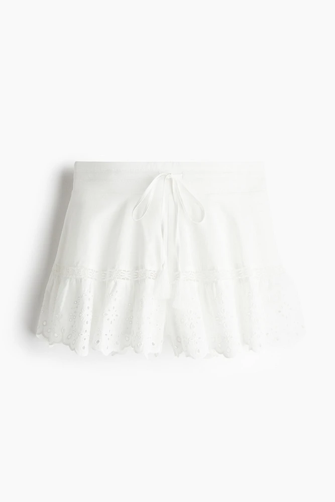 Drawstring Shorts with Eyelet Embroidery