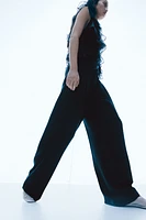 Wide-Leg Twill Pants