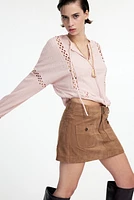 Lace-Inset Crinkled Blouse
