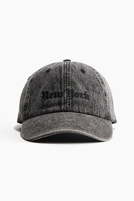 Embroidered-Motif Denim Cap