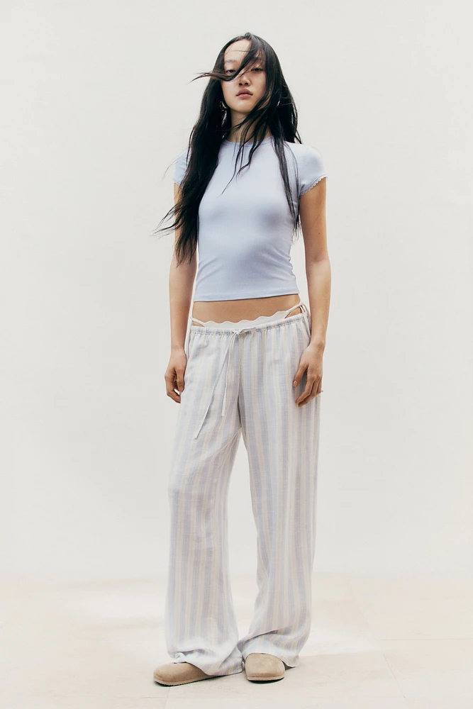 Lace-Trimmed Ribbed T-Shirt