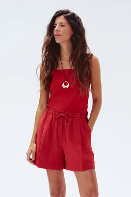 Linen-Blend Drawstring Shorts