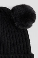 Rib-Knit Pompom Beanie