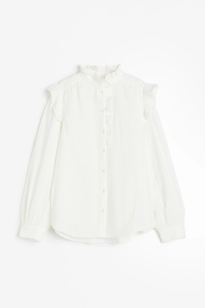 Ruffle-trimmed Muslin Blouse