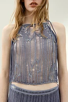 Knit Top with Tie Shoulder Straps