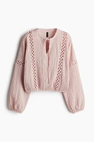 Lace-Inset Crinkled Blouse