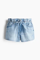 High-Rise Paper-Bag Denim Shorts