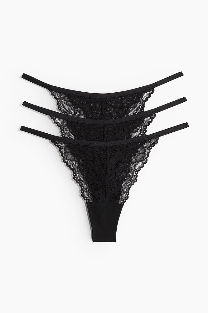 Lot de 3 culottes ficelles Tanga en dentelle