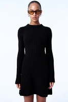 Rib-Knit Dress with Flared Skirt