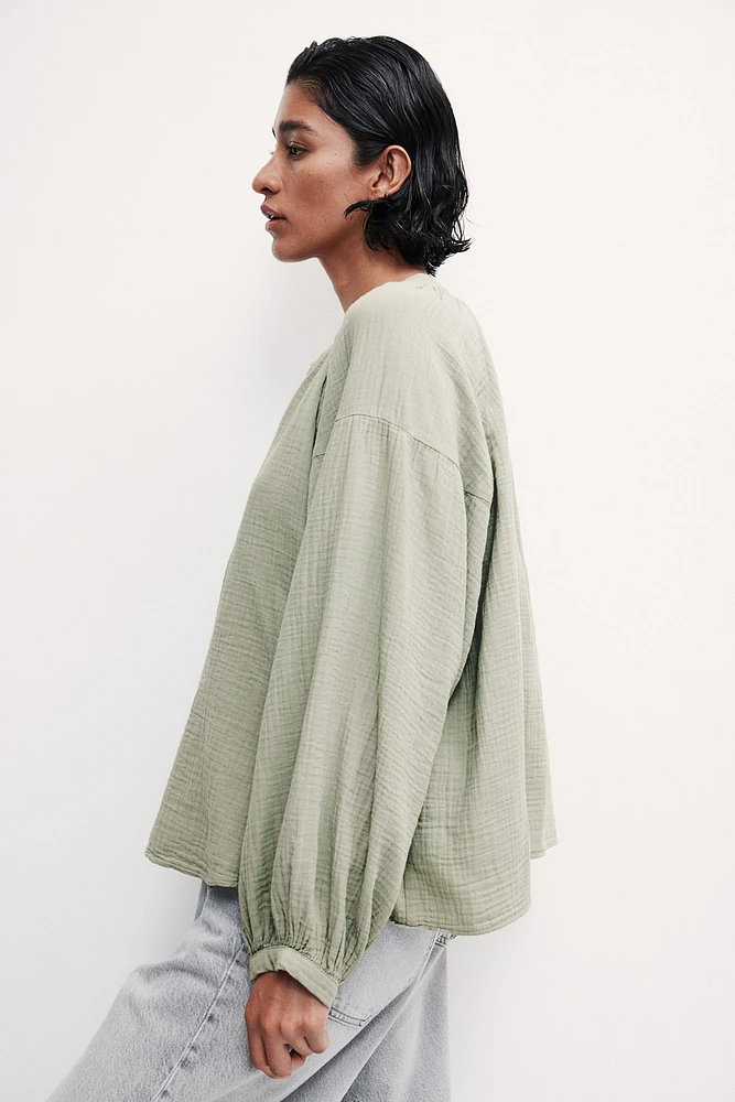 Balloon-Sleeved Muslin Blouse