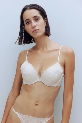 Soutien-gorge pigeonnant en microfibre et dentelle