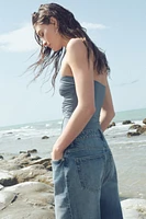 High-Waist Knee-Length Denim Shorts