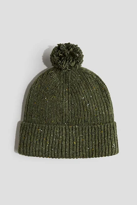 Rib-Knit Pompom Beanie