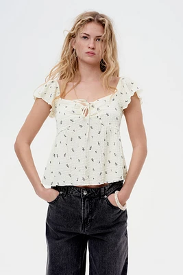 Crinkled Flutter-Sleeved Top