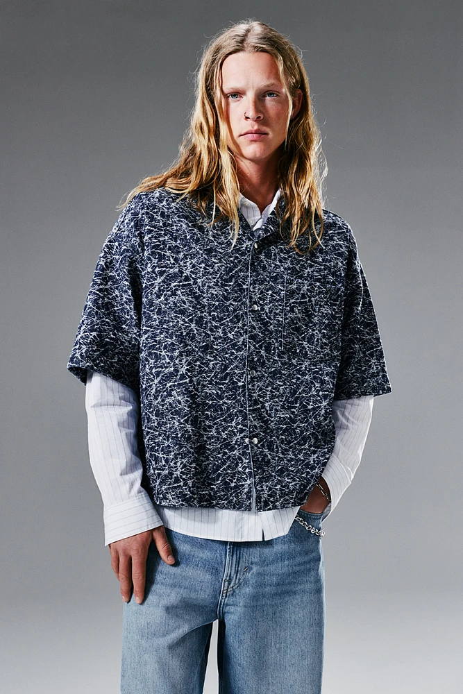 Oversized-Fit Patterned Denim Shirt