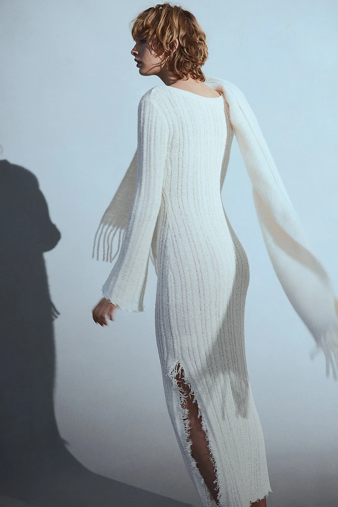 Frayed-edge Rib-knit Dress