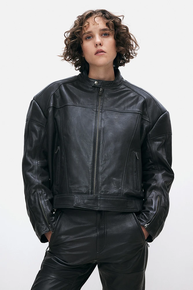 Boxy Leather Biker Jacket