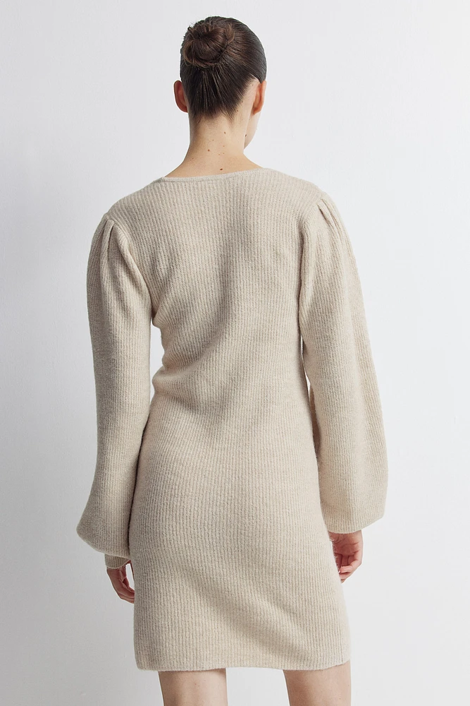 MAMA Balloon-Sleeved Rib-Knit Dress