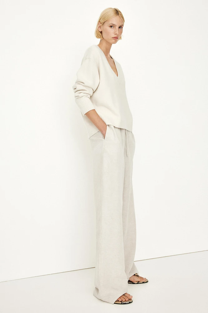Straight linen-blend trousers