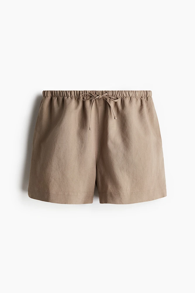 Short en lin mélangé avec cordon de serrage