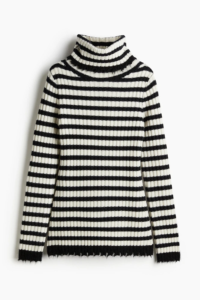 Rib-Knit Wool Turtleneck Sweater