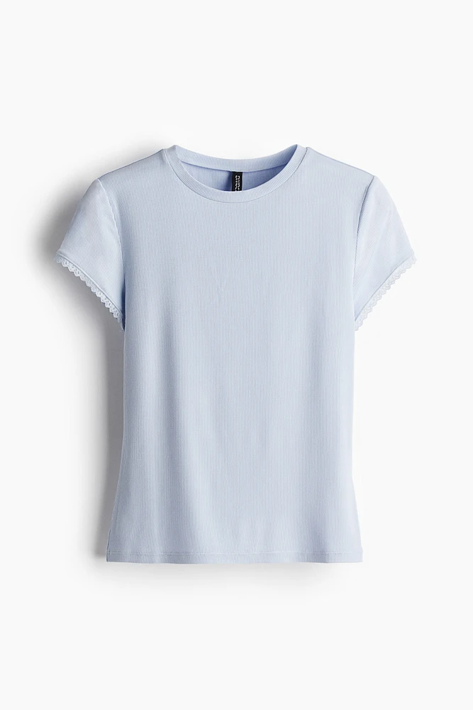 Lace-Trimmed Ribbed T-Shirt