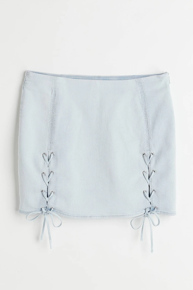 Lacing-detail Denim Skirt