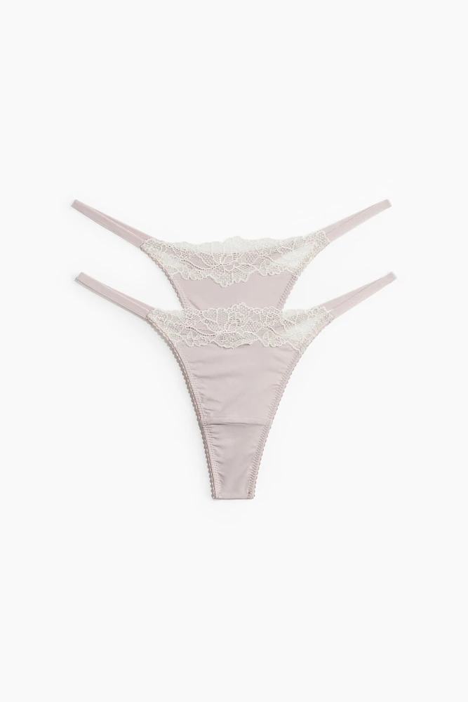Lot de 2 culottes Tanga en microfibre et dentelle