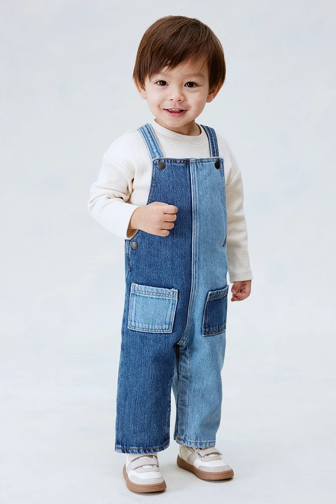 Patched Denim Overalls