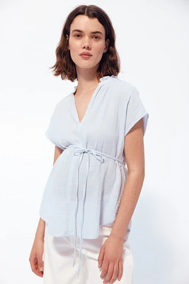 MAMA Tie-belt muslin blouse